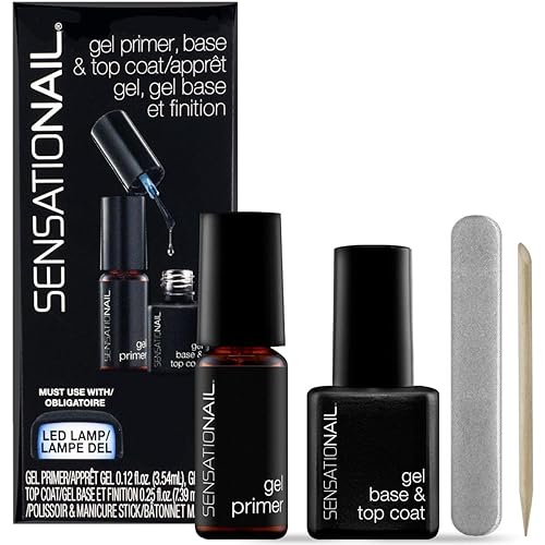 Sensationail Gel/UV Base and Top Coat Nail Polish Kit, Starter Set Refill, Long-Lasting Salon Grade Manicure, Beginner Nail Essentials, Lasts Up To 2
