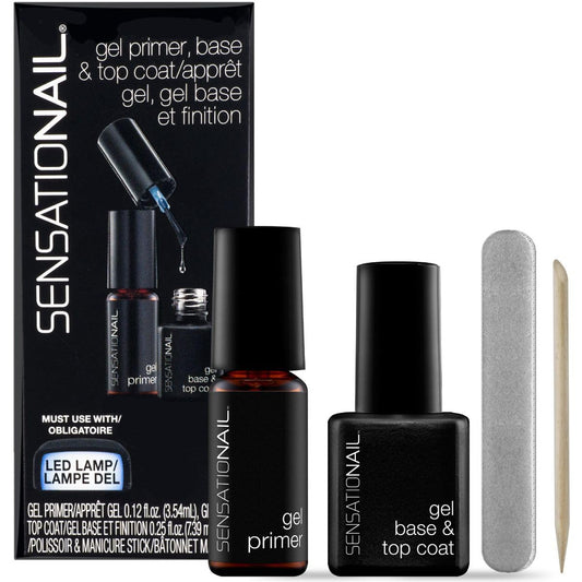 Sensationail Gel/UV Base and Top Coat Nail Polish Kit, Starter Set Refill, Long-Lasting Salon Grade Manicure, Beginner Nail Essentials, Lasts Up To 2