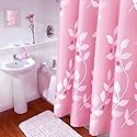 BAIHT HOME Pink Leaves Decor Soft Fabric Shower Curtain Water-Repellent Eco-Friendly Cute Polyester Fabric Bath Curtains, 72" X 72"