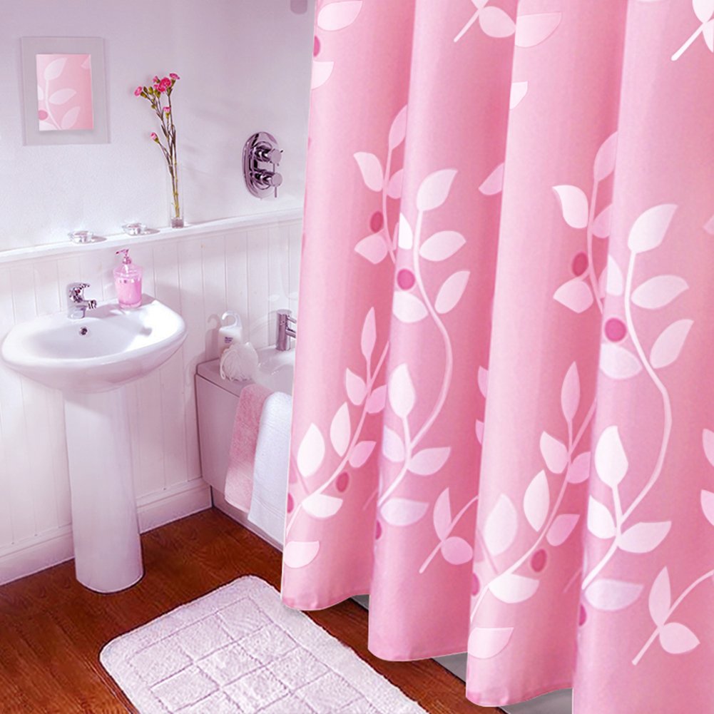 BAIHT HOME Pink Leaves Decor Soft Fabric Shower Curtain Water-Repellent Eco-Friendly Cute Polyester Fabric Bath Curtains, 72" X 72"