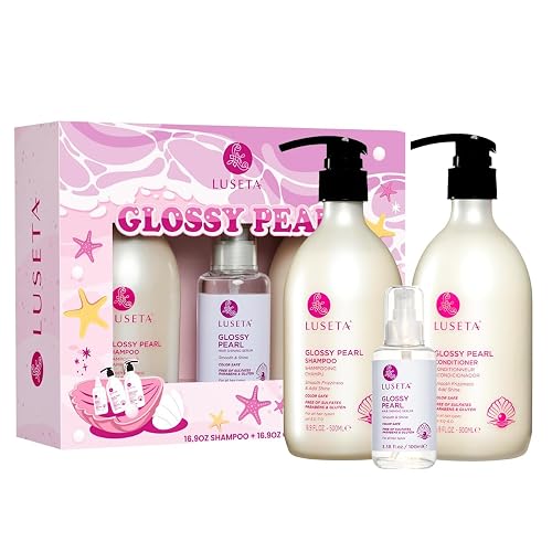 Luseta Glossy Pearl Trio Hair Care Set Smoothing & Moisturizing Shampoo and Conditioner Hydrating Hair Oil Detangle,Nourish Strands Add Shine