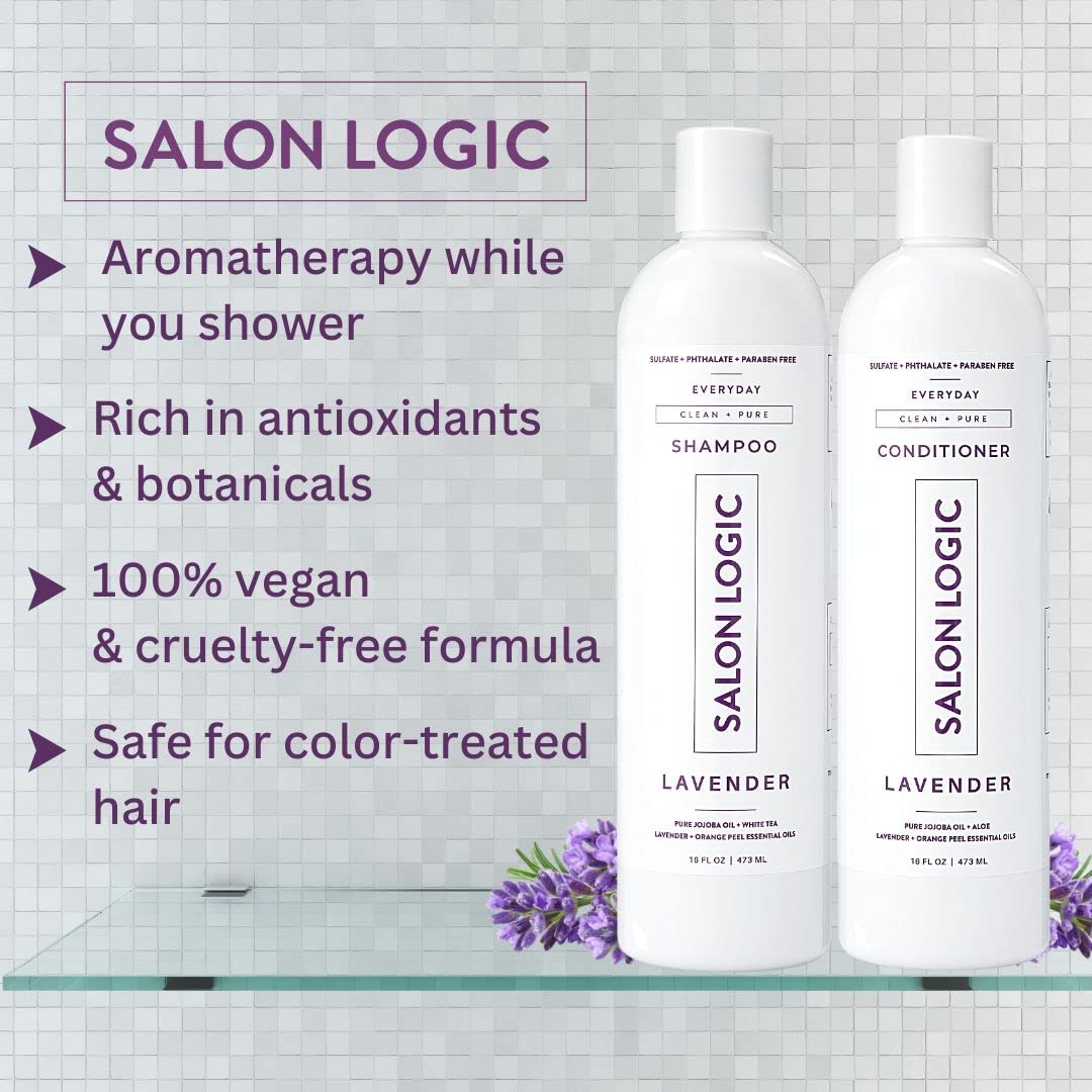 SalonLogic Everyday Clean & Pure Shampoo, Conditioner, and Spray Set, Lavender - Salon Quality, Keratin treatment, Naturally Scented, Hydrating