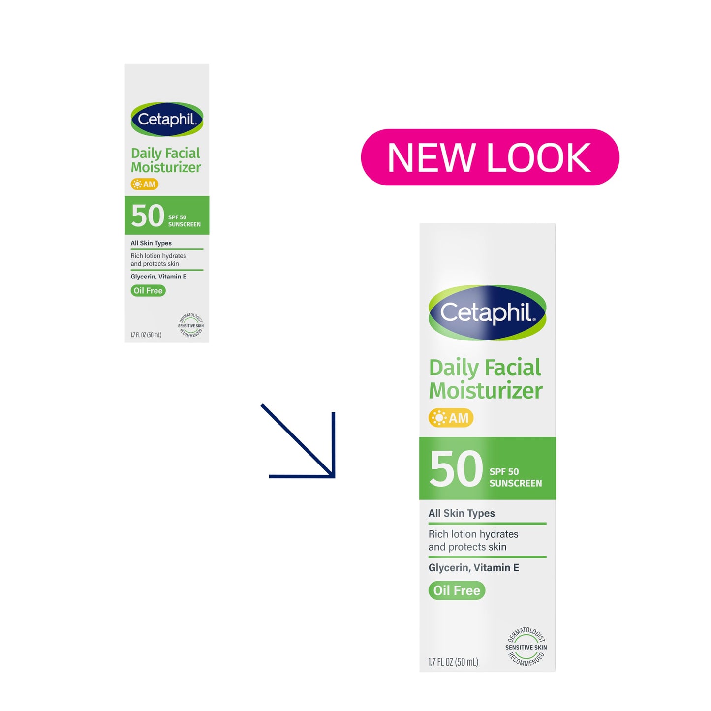 Cetaphil Daily Facial Moisturizer SPF 50, 1.7 Fl Oz (Pack of 2), Gentle Facial Moisturizer For Dry to Normal Skin Types, No Added Fragrance