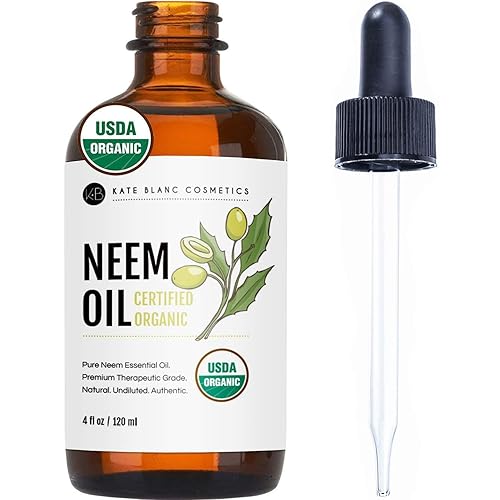 Kate Blanc Cosmetics Neem Oil for Skin, Hair & Face. Safe for Dog, Plants, Scalp (4oz, Organic, Cold Pressed, Concentrate)
