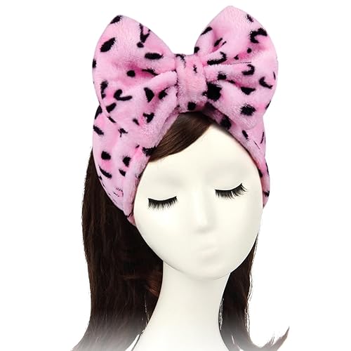 Shintop Women Fashion Lovely Soft Carol Fleece Bowknot Bow Makeup Cosmetic Shower Elastic Hair Band Hairlace Headband (Pink)