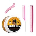 Goiple Strong Hold Braid Gel Good for Twist, Locs, Braids, Edge No Flake Extra Hold High Shine Braiding Gel & Edge Control 8.8oz with Hair Combs