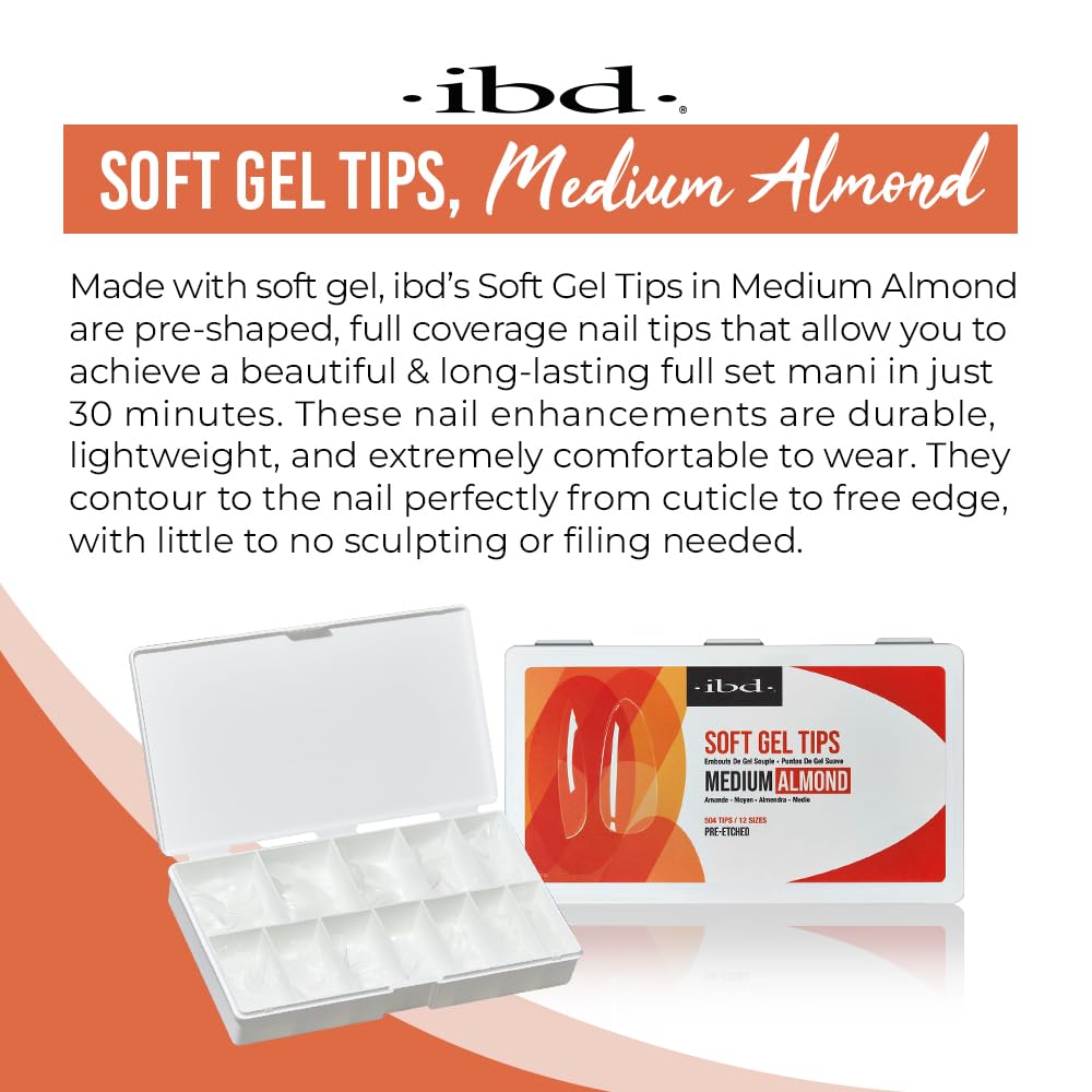 IBD Clear Soft Gel Nail Tips Medium Almond Shape - Pre-Etched, Nail Extensions for Strong Adhesion, Long-Lasting Acrylic Press On Nails, DIY Nail Art Beauty & Personal Care IBD