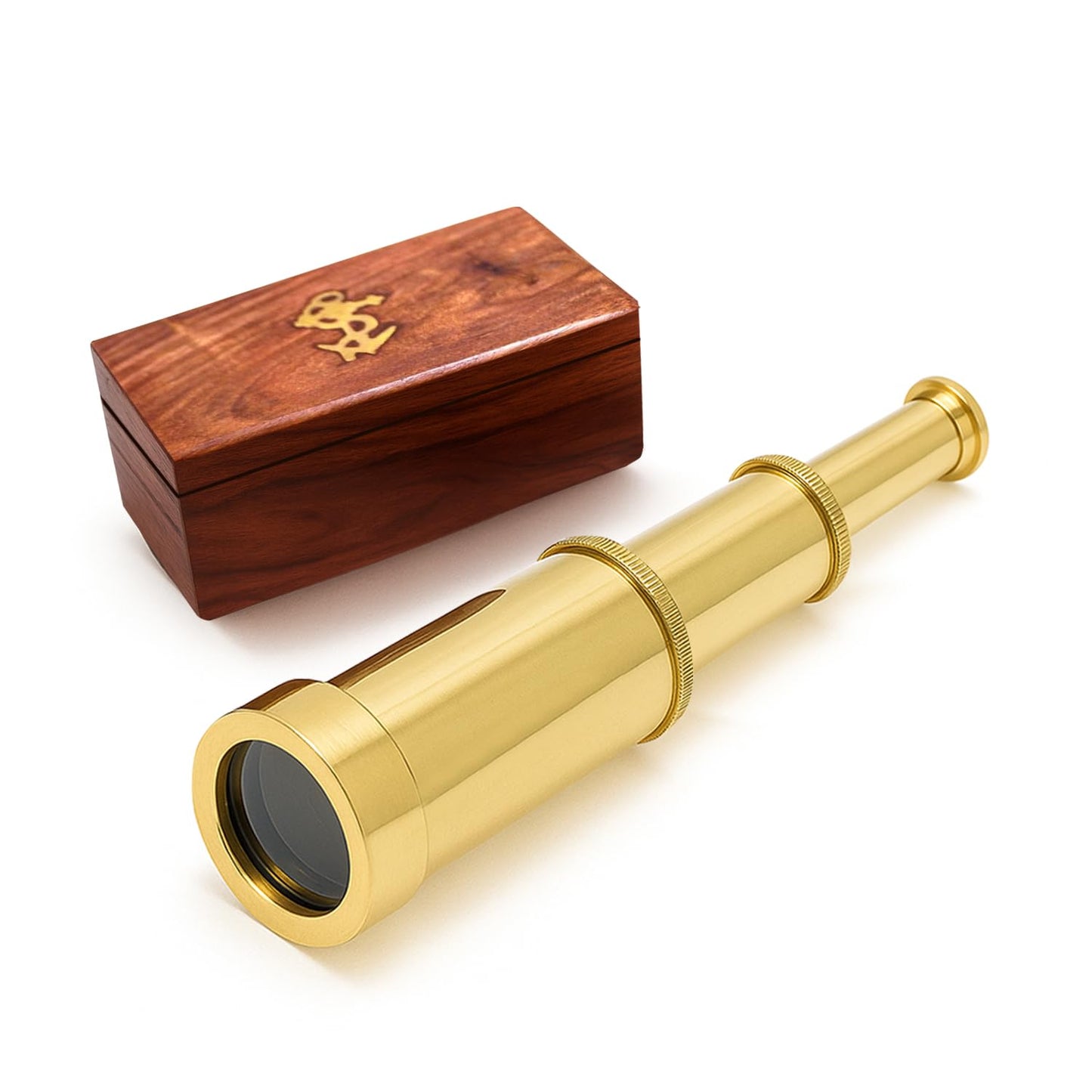 NauticalMart 6" Brass Telescope – Pirate Spyglass with Wooden Box, Nautical Collectible & Decorative Piece for Kids, Adults, Home or Office