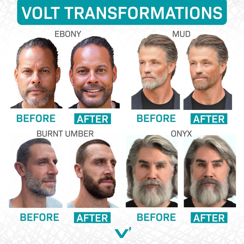 VOLT Grooming Temporary Instant Beard Color for Men, Quick Drying Plant-Based Brush On Beard, Mustache & Eyebrow Color, Sensitive Skin Safe, Burnt