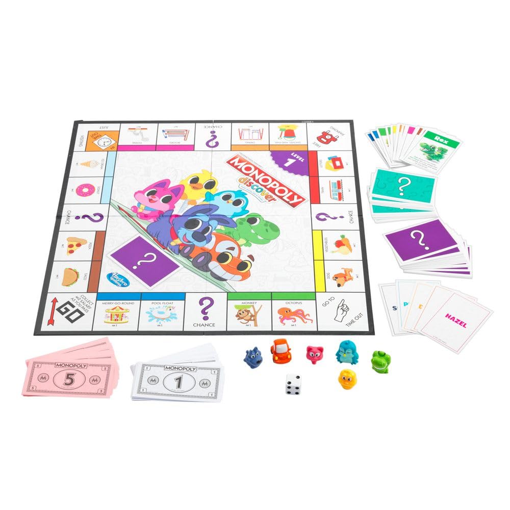 Monopoly Discover Board Game for Kids Ages 4+, Fun Game for Families, 2-Sided Gameboard for 2-4 players, 2 Levels of Play, Playful Teaching Tools…
