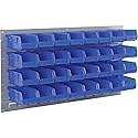 Global Industrial Wall Bin Rack Panel with (32) Blue Bins, 36x7x19