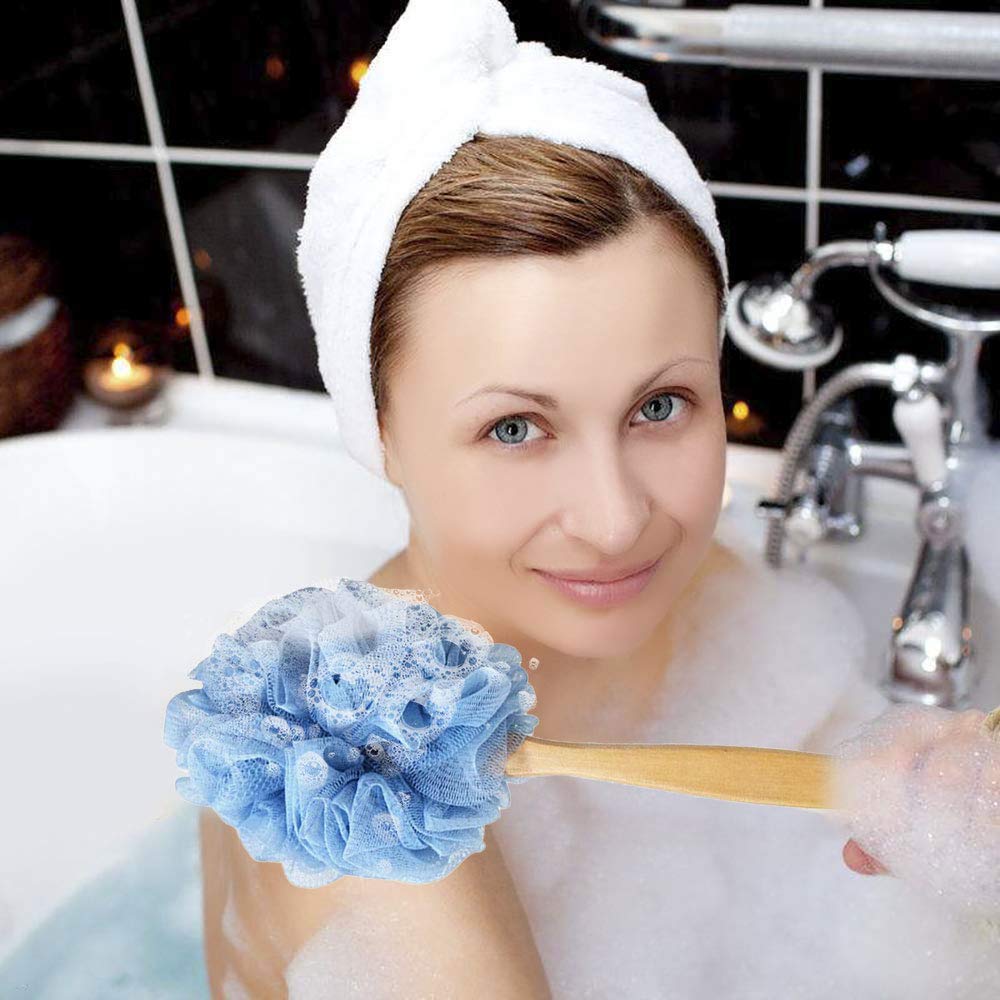 RASDDER Back Scrubber for Shower & Body, Long Handle Bath Brush with Loofah Sponge, Exfoliating Shower Brush for Men and Women