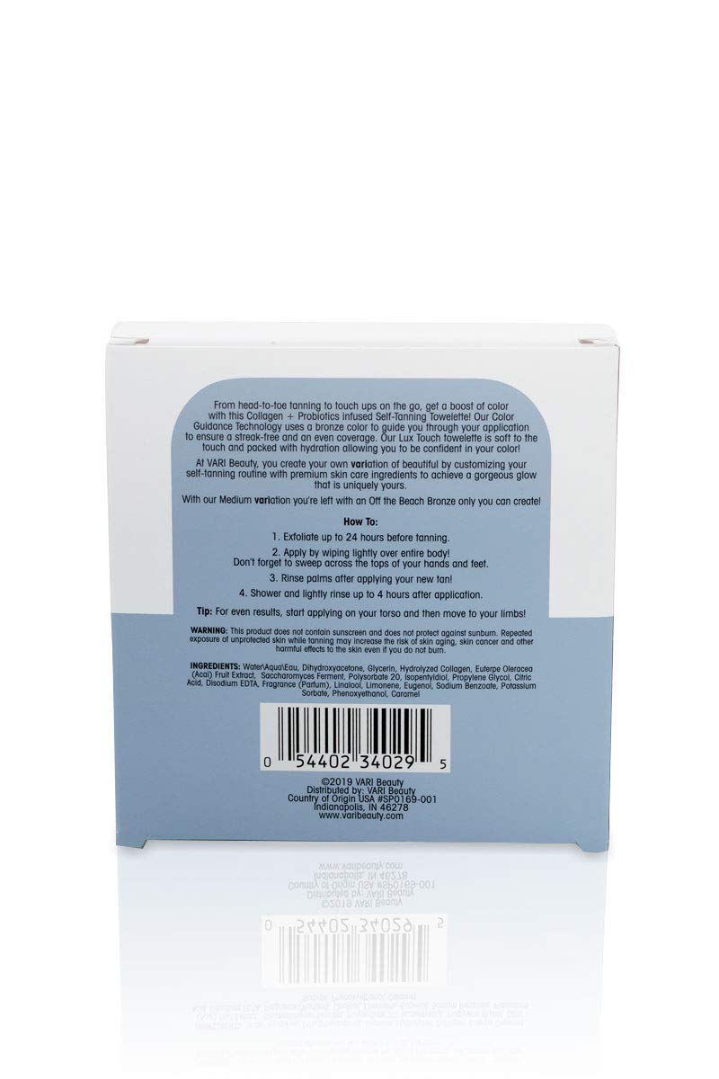 Vari Beauty Self-Tanning Towelettes (4" x 4") with Collagen and Probiotics | Imparts an Off-the-Beach Bronze Look | Quick Drying and Streak Free |