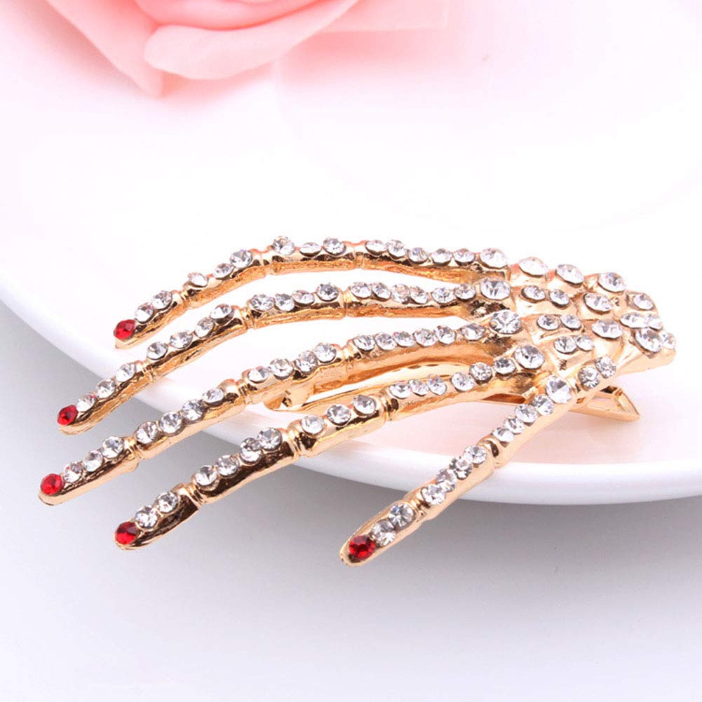 2Pcs Alloy Rhinestone Skeleton Claws Skull Hand Hair Clip Hairpin Zombie Punk Horror Bobby Claw Barrette Fashion Hair Accessories For Women Cosplay
