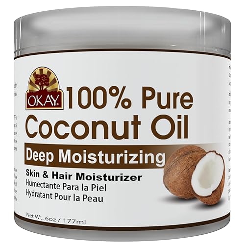 OKAY 100% Pure Coconut Oil for Hair & Skin - Coconut Oil for Women & Men, Perfect for Hair & body, Natural Massage Oil & Moisturizer - 6 fl oz Jar