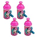 Zak Designs [4-Pack] Disney Minnie Mouse Kids 12oz Pop-up Lid Canteen Water Bottles with Carrying Strap