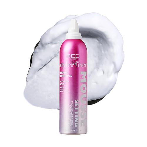 Red by Kiss Setting Mousse Braid Frizz Control, Curl Definition, Shine, Maximize Volume, Ultimate Hold, Long Lasting, Non Sticky Creamy Foam Style