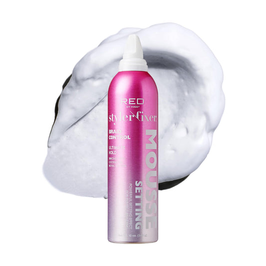 Red by Kiss Setting Mousse Braid Frizz Control, Curl Definition, Shine, Maximize Volume, Ultimate Hold, Long Lasting, Non Sticky Creamy Foam Style