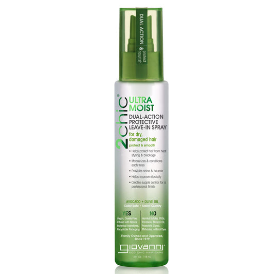 GIOVANNI 2chic Ultra-Moist Dual Action Protective Leave-In Spray - Protects from Heat Styling Breakage, Avocado & Olive Oil, Aloe Vera, Shea Butter