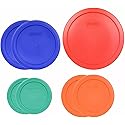 Pyrex (2) 7202-PC Green, (2) 7200-PC Orange, (2) 7201-PC Cobalt Blue, (1) 7402-PC Red Food Storage Lids - Made in USA