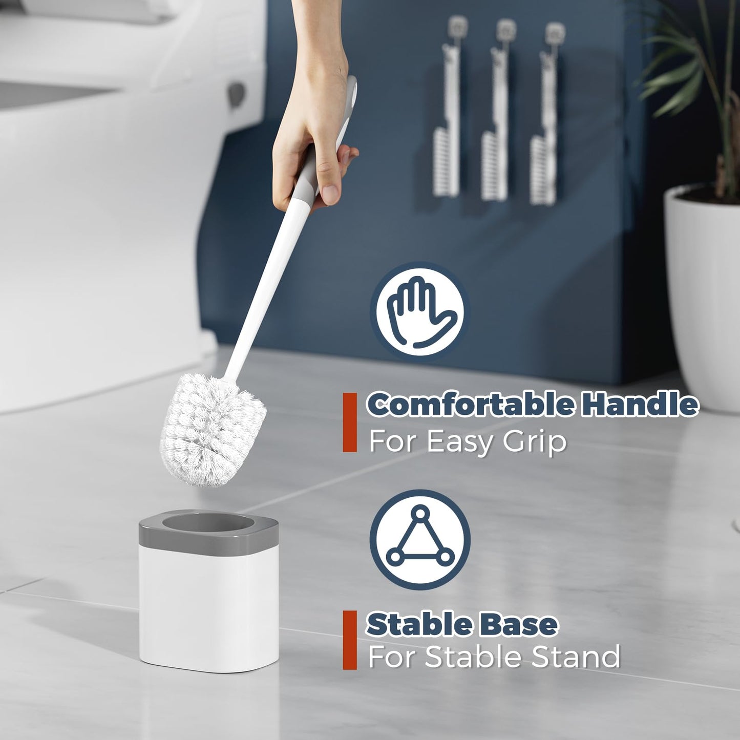 Holaloha 3 Pack Toilet Brush and Holder Set – Bathroom Accessories with Crevice Brushes, Toilet Scrubber Brush (White)