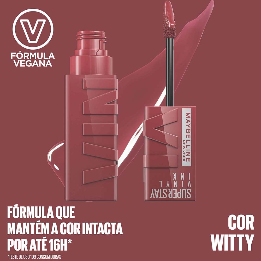 Maybelline Super Stay Vinyl Ink Longwear No-Budge Liquid Lipcolor Makeup, Highly Pigmented Color and Instant Shine, Witty, Mauve Nude Lipstick, 0.14