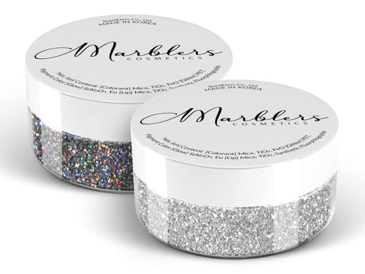 MARBLERS Twinkle Face & Body Glitter Duo [Holo Galaxy & Silver] 0.36oz (10g) | Non-Toxic | Vegan | Cruelty-Free | Eyeshadow, Nail Polish, Nail Art |