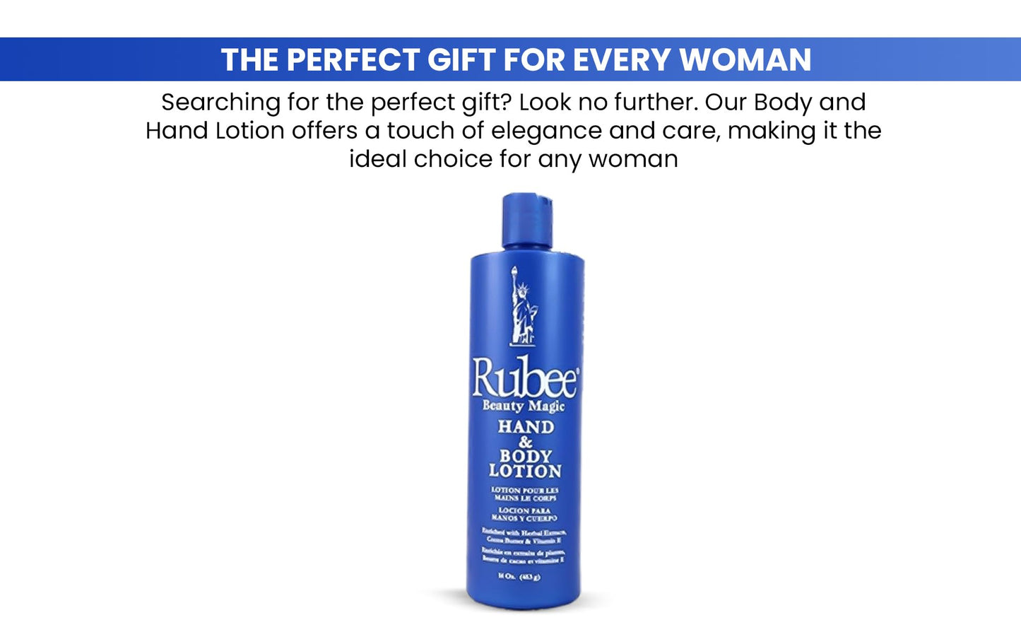 Rubee Body & Hand Lotion - Non-Greasy Lotion for Women & Men - 16 oz Cacao Butter Lotion to Fade Scars & Marks - Herbal Extracts & Vitamin E