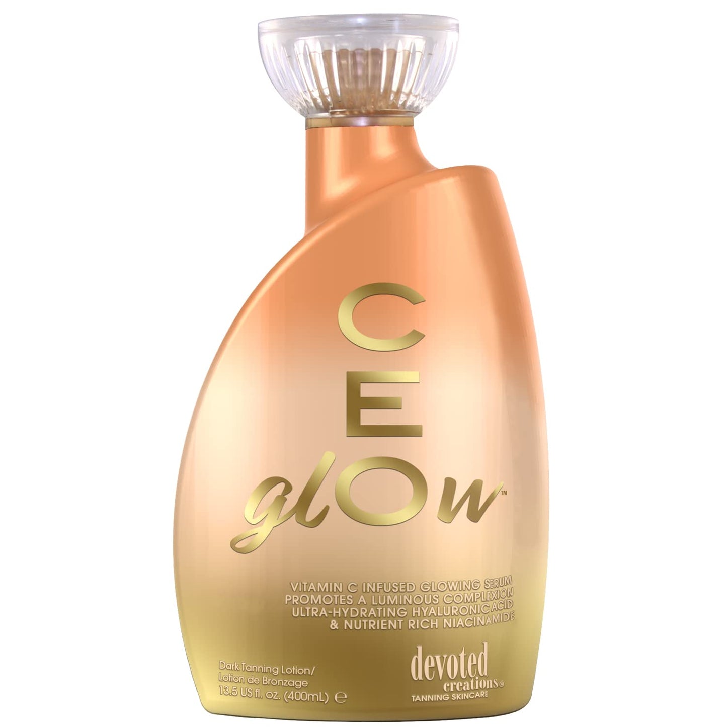 Devoted Creations CEglOw Dark Tanning Lotion - Vitamin C Infused Glowing Serum Promotes a Luminous Complexion Ultra-Hydrating Hyaluronic Acid