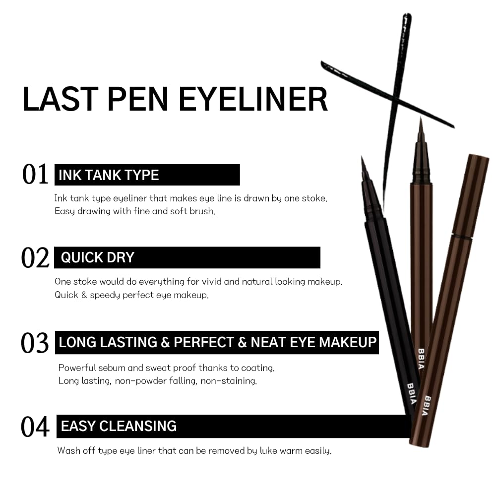 BBIA Last Pen Eyeliner - Waterproof Liquid Pen Eye Liner Long-Lasing Quick Dry Multi-Proof Easy Drawing Ink Tank Type with Precise & Flexible Fine