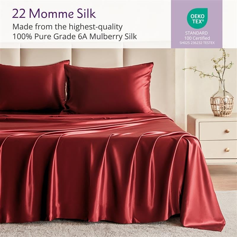 Mulberry Park Silks - 22 Momme 100% Mulberry Silk Sheets - Queen Size Bed Set - 16" Pocket - Luxurious Bed Sheets & Pillowcases, Skin-Friendly &