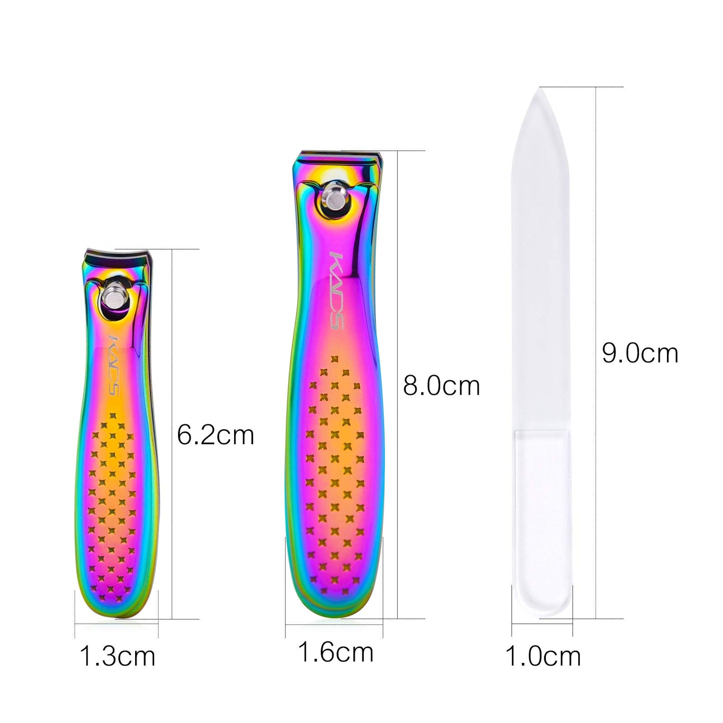 Rolabling Colorful Rainbow Nail Clippers Kit Fingernail Cutter and Toenail Cutter Glass Nail File Stainless Steel Clipper Pedicure and Manicure Nail