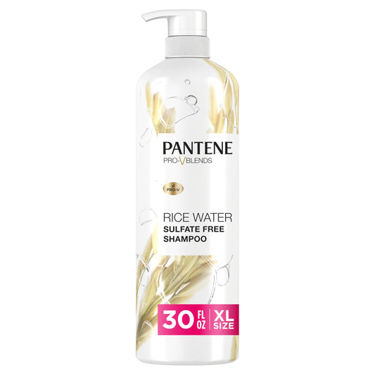 Pantene Sulfate Free Shampoo with Rice Water, Protects Natural Hair Growth, Volumizing, for Women, Nutrient Infused with Vitamin B5, Safe for Color