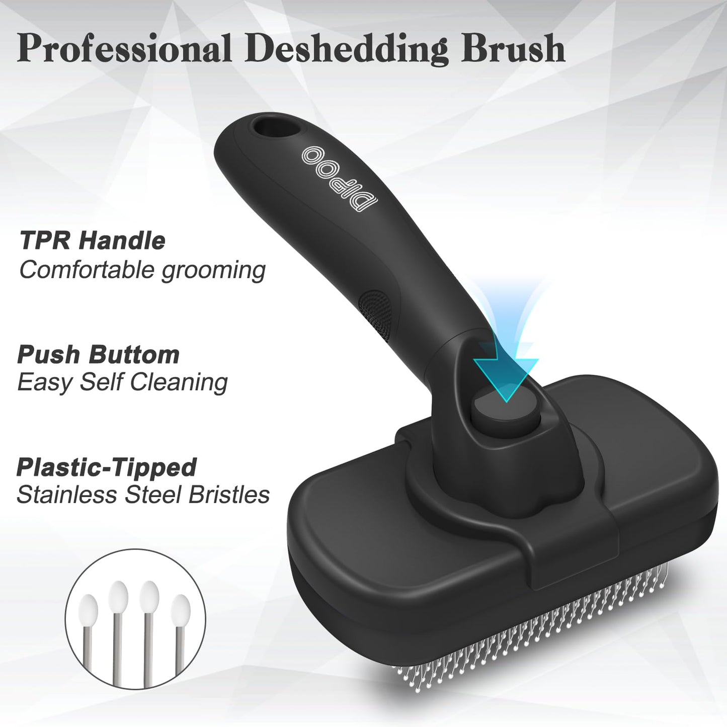 Dipoo Self-Cleaning Shedding Brush – Skin-Friendly Grooming Tool for Dogs, Cats & Puppies, Hair Removal for Long/Short Coats, Black