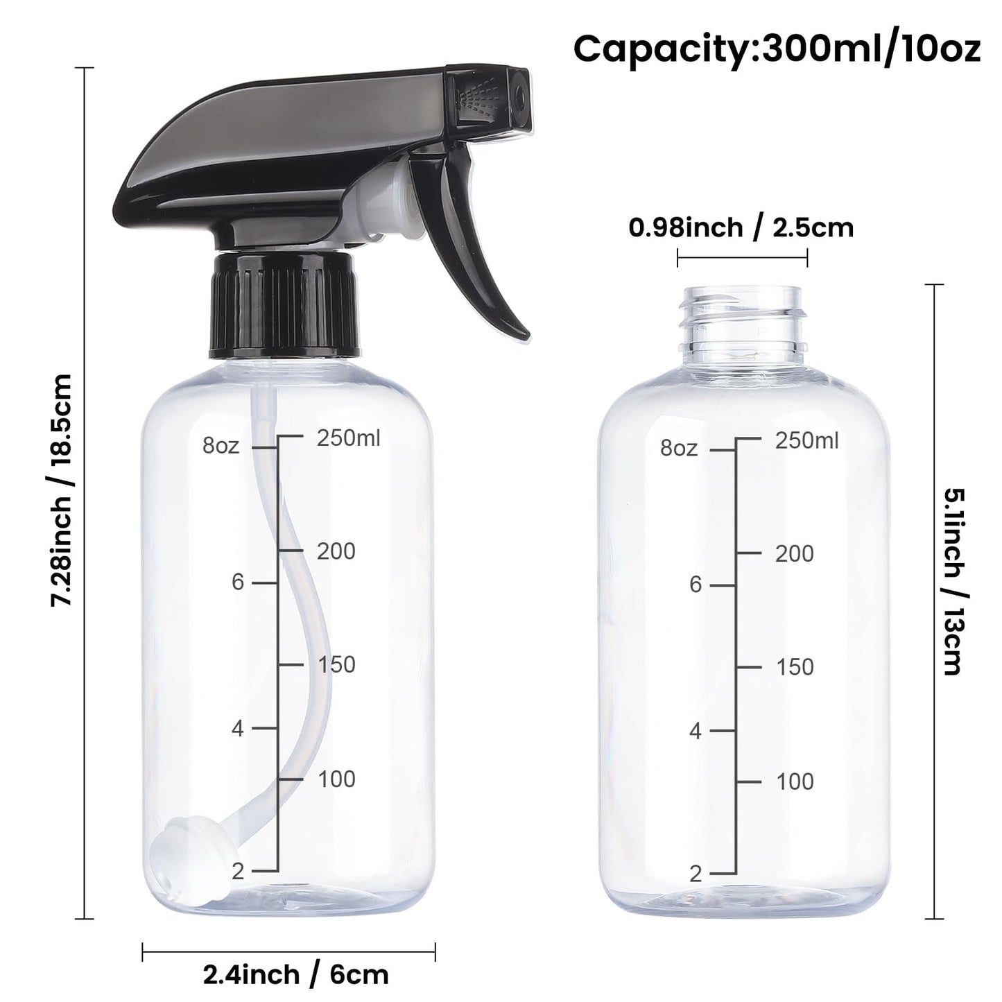 360° Spray Bottles 2 Pack 10oz Plastic Water Sprayer Small Squirt Bottle Beauty and Personal Care Gungtien