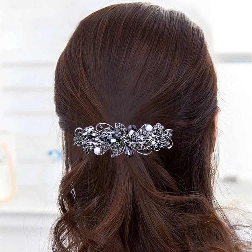 4 PCS Hair Barrettes for Women Ladies, Flower Crystal Rhinestones Barrette Pearl Spring Hair Clip Accessories Women Fashion Ponytail Holders Barrette