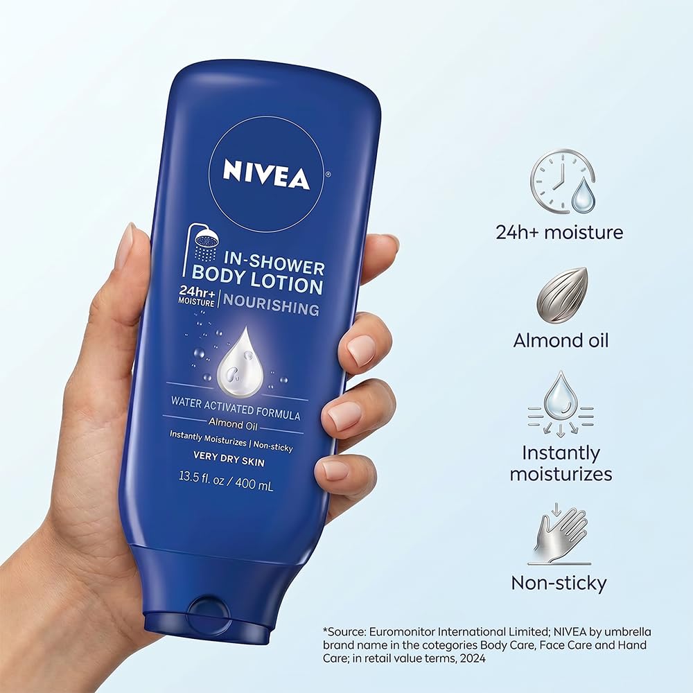 Nivea Lotion In-Shower Nourish For Very Dry Skin 13.5 Ounce (400ml) (6 Pack)