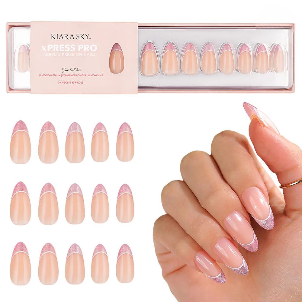Kiara Sky Press On Nails | XPRESS PRO 100% Acrylic Nails | 30-Piece Kit Includes Nail Glue, Cuticle Pusher, File & Prep Pad | Almond Medium - Suede Me Beauty & Personal Care KIARA SKY
