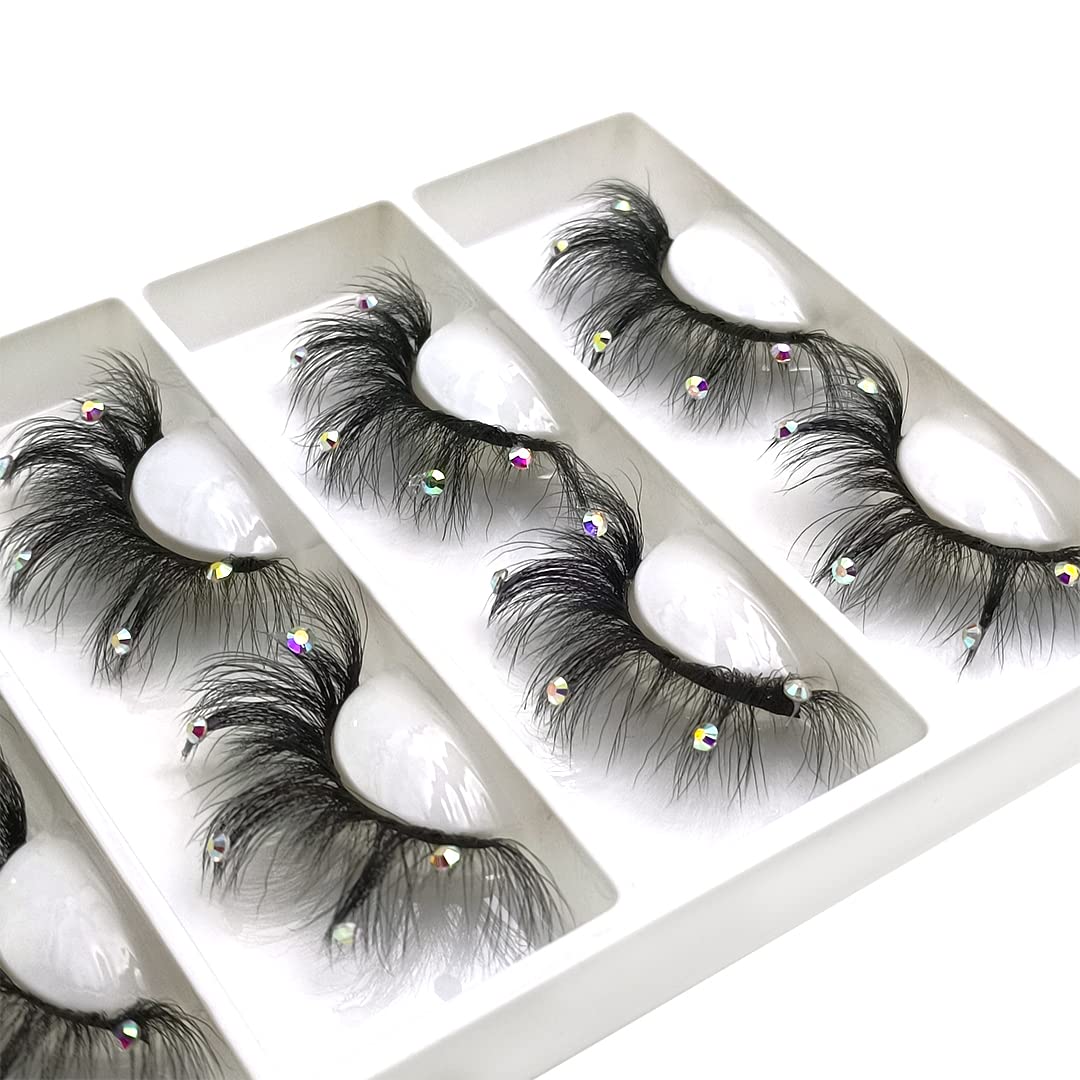 FQNing Mink Lashes with Glitter Rhinestones Cute Popular Eyelashes Sparkle Dramatic Style 4 Pairs (AF08crystal)