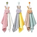 Ewanda 3 Pack Cute Rabbit Hand Towels with Hanging Loop, Kids Hanging Towels for Kitchen & Bathroom