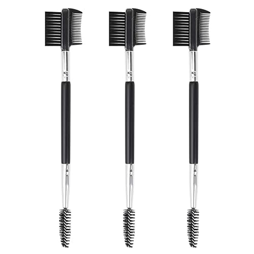 3pcs 3 Head Eyebrow Eyelash Shaper Eyelash Comb Double Head Brush Makeup Grooming Tool Cosmetic with 3 Different Spoolie Brushes for Separating