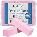 ForPro Professional Collection Pink Pedicure Block, 100/180 Grit, Three-Sided Pedicure Nail Buffer, 3.75” L x 1” W x 1” H, 15-Count