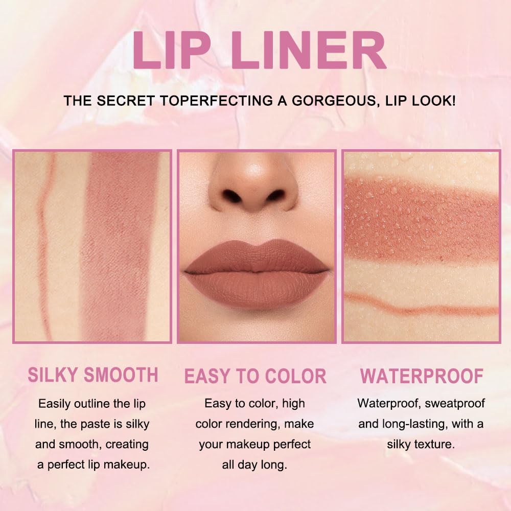 Kaely 2-in-1 Nude Brown Lip Liner & Lipstick Set Kit for Women, Matte Lips Kit with Lip Liner Lip Stains Long Lasting Waterproof 24 Hour Lipstick Beauty and Personal Care Kaely