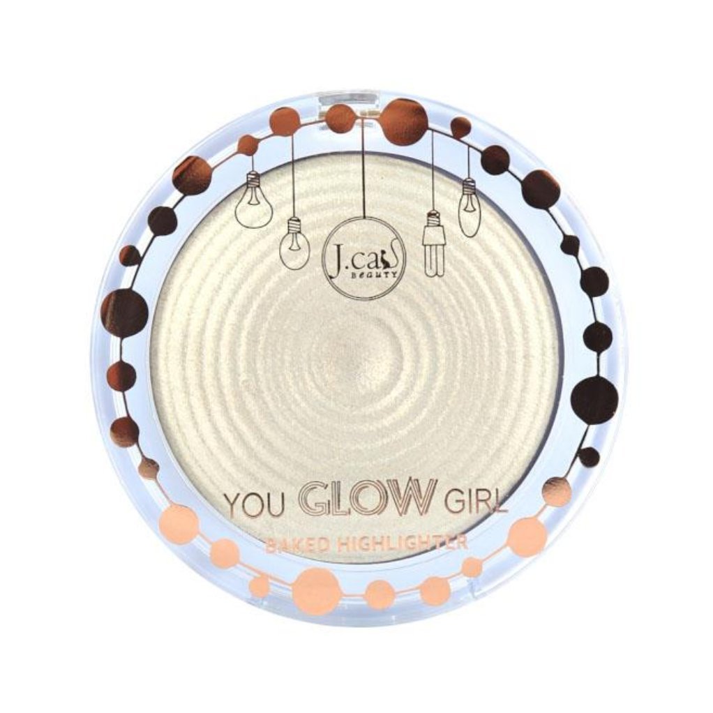 J.Cat Beauty You Glow Girl Compact Multi-Dimensional Highlighter, Highly Pigmented, Shimmery Baked Highlighter for Luminous Finish, White Goddess