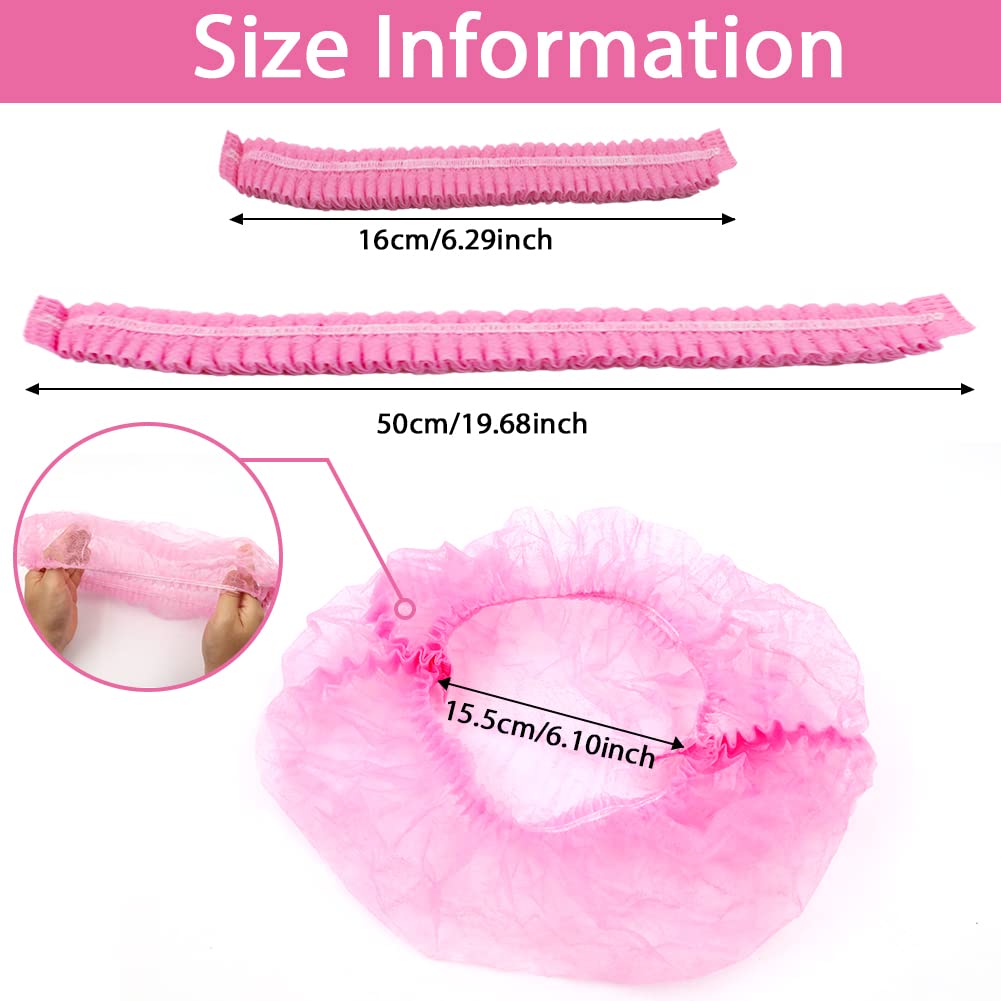 Abnaok Non Woven Disposable Dust Caps, 100 PCS Elastic Caps for Food Industries, Medical Works - Pleated Anti Dust Hat Set Universal Size(Pink)