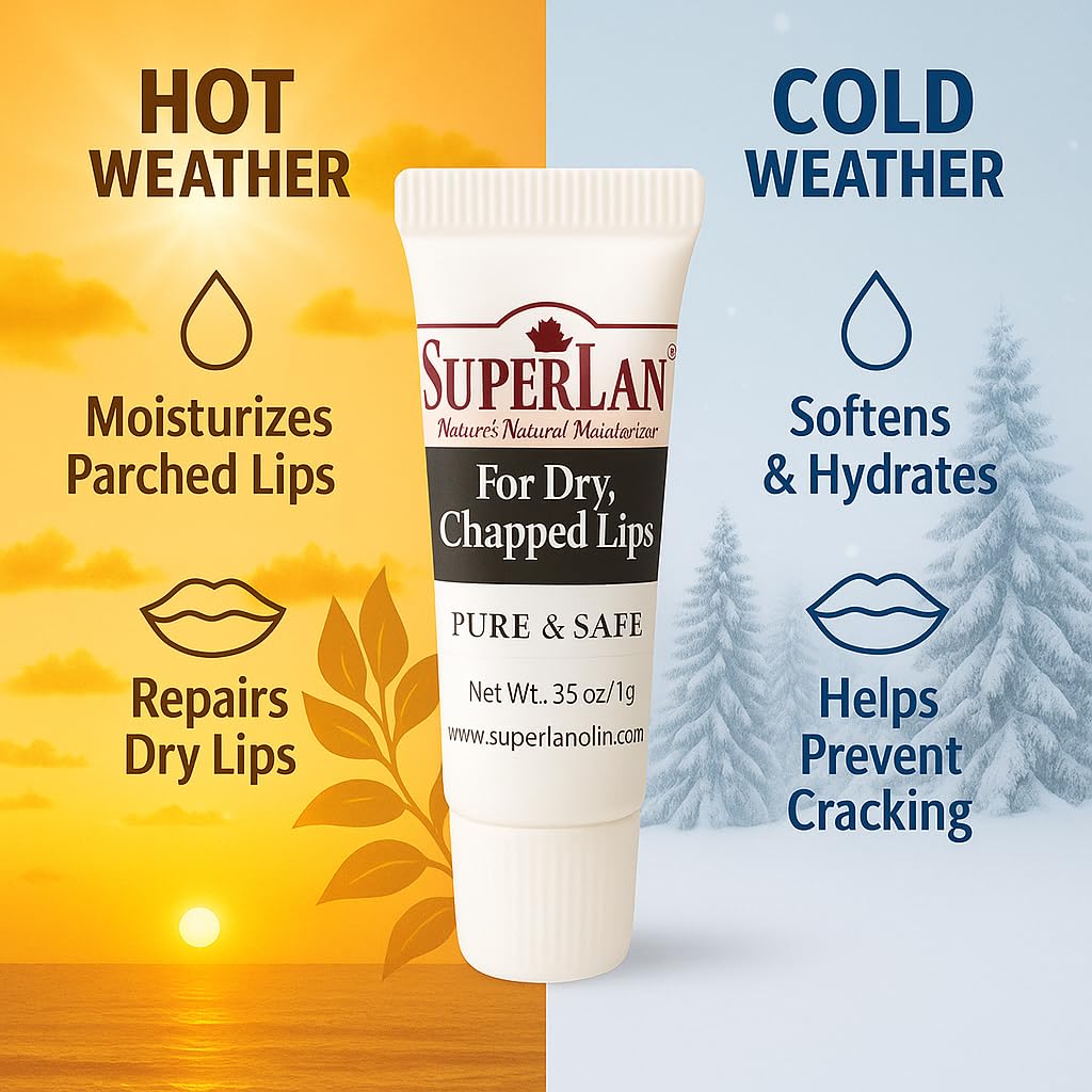 Organic Lanolin Lip Balm - Lip Repair for Hot/Dry Weather - Natural Lanolin Nipple Cream - Lip Moisturizer for cracked lips - Hydrating lip care