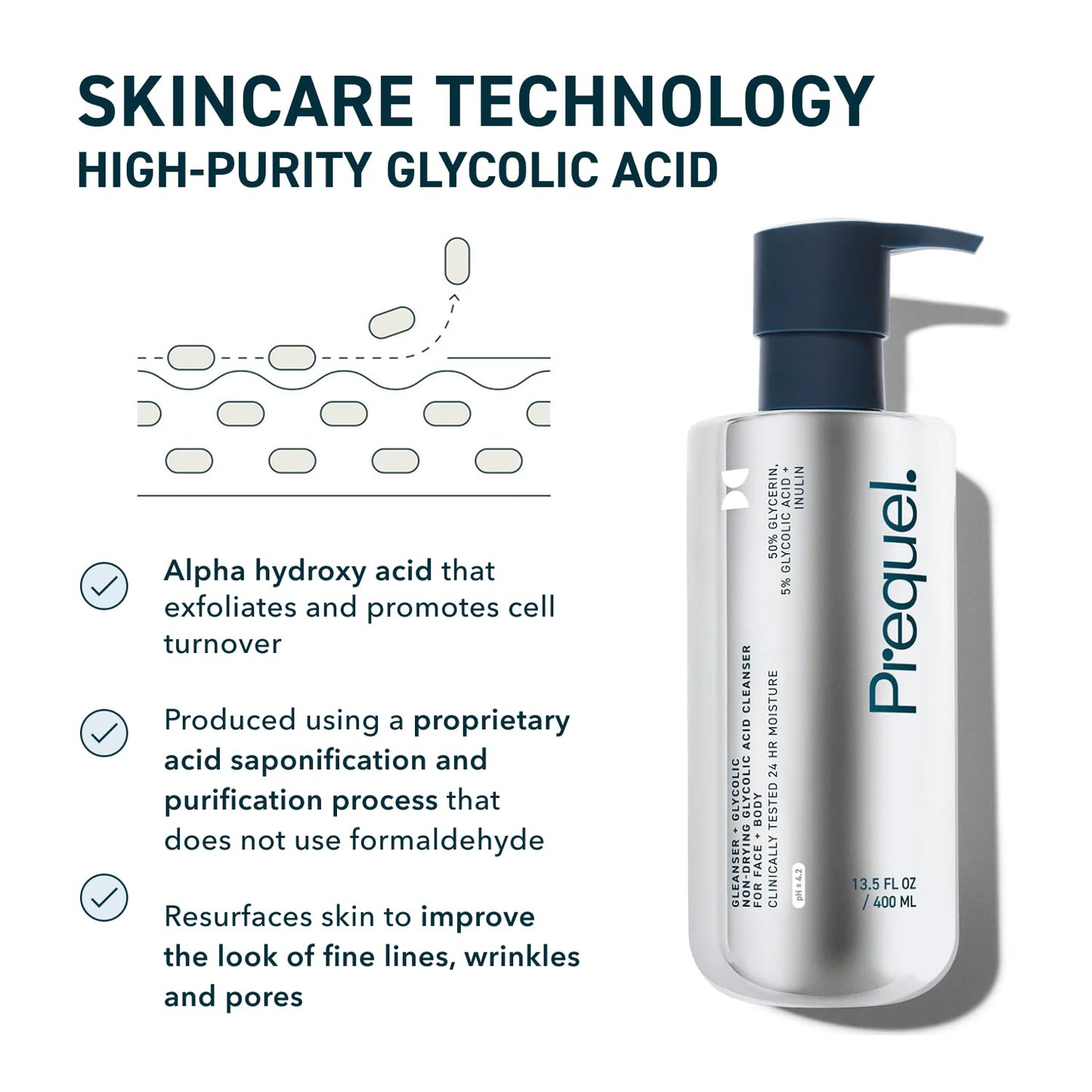 Prequel Glycolic Cleanser | 50% Glycerin Face + Body Wash, 13.5oz 2-Pack Beauty and Personal Care Prequel