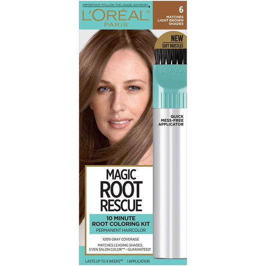 L'Oreal Paris Magic Root Rescue 10 Minute Root Hair Coloring Kit, Permanent Hair Color with Quick Precision Applicator, 100 percent Gray Coverage, 6