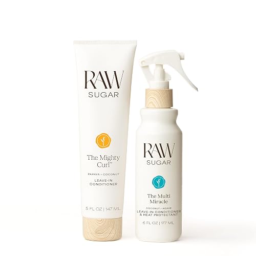Raw Sugar Leave In Conditioner Duo, The Multi Miracle Hair Mist & The Mighty Curl Cream (2 Products) Heat Protectant, Hydration and Frizz Control