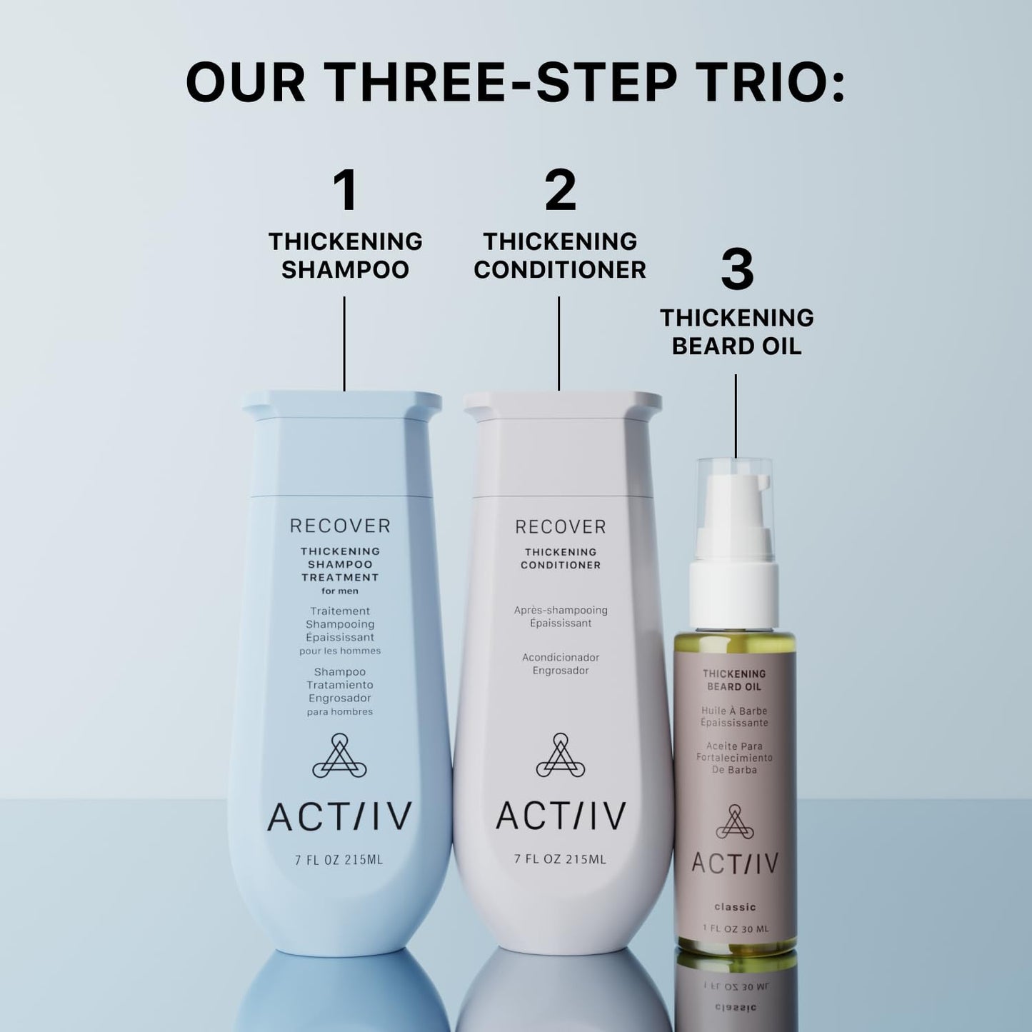 ACTIIV Ultimate Power Trio For Men | Promotes Fuller Hair And Beard, Strengthens And Hydrates, Includes Shampoo, Conditioner & Beard Oil, Vegan